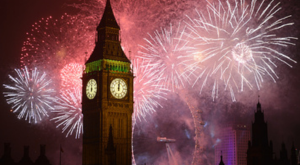 New Year's Day,Millennium Wheel,Midnight,Big Ben,Houses Of Parliament with Spectacular Fireworks surround Big Ben at midnight on New Years Eve